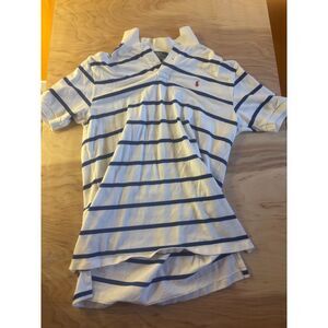 Ralph Lauren Polo Mens Large White Blue Striped Polo Shirt Short Sleeve L